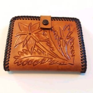 Vintage Tooled Brown Leather Wallet Billfold mens womens GP CP vtg hippie
